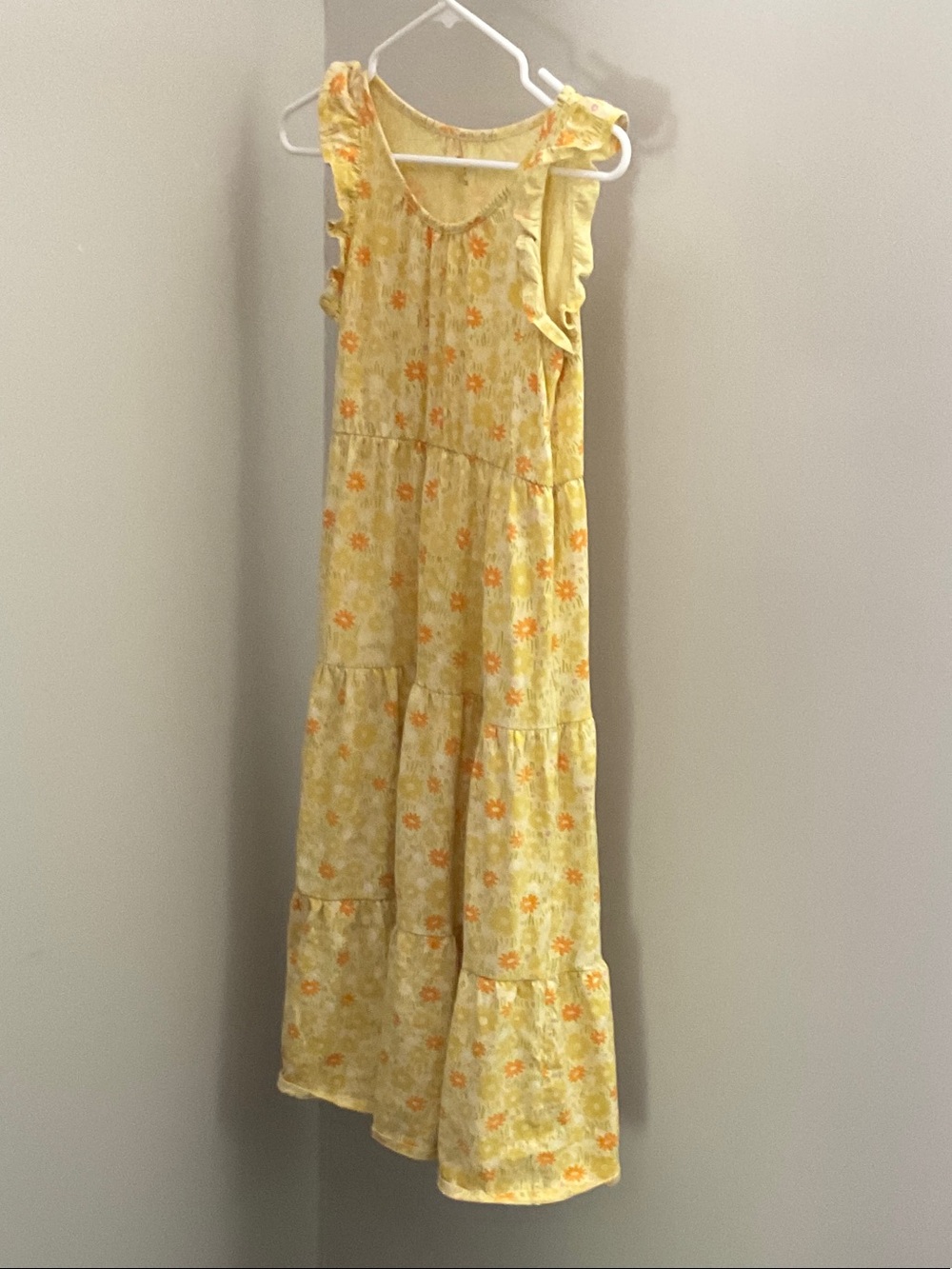 Cat & Jack Yellow Floral Tiered Maxi Dress with Ruffle Sleeves